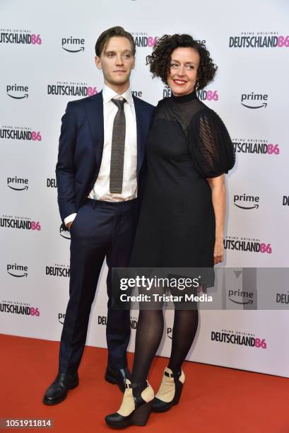 Jonas Nay and Maria Schrader attend the premiere for the film 'Deutschland86' at Kino International on October 11, 2018 in Berlin, Germany.