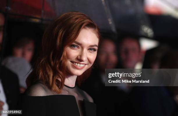 Eleanor Tomlinson attends the UK Premiere of "Colette" and BFI Patrons gala during the 62nd BFI London Film Festival on October 11, 2018 in London,...