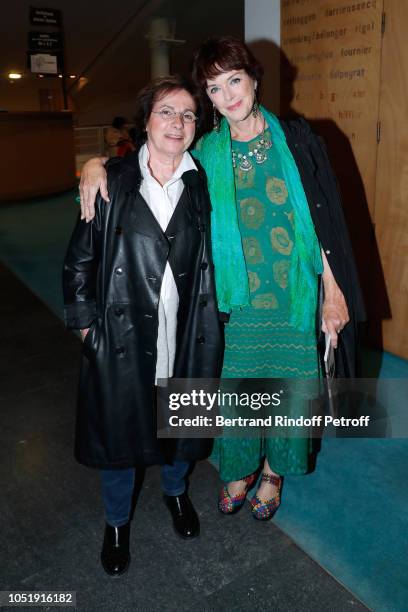 Singer Marie-Paule Belle and actress Anny Duperey attend "Le Banquet" Theater play at Theatre du Rond-Point on October 11, 2018 in Paris, France.