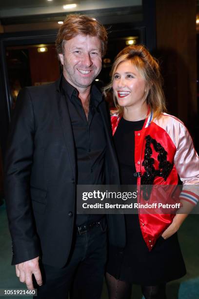 Richard Caillat and Berengere Krief attend "Le Banquet" Theater play at Theatre du Rond-Point on October 11, 2018 in Paris, France.