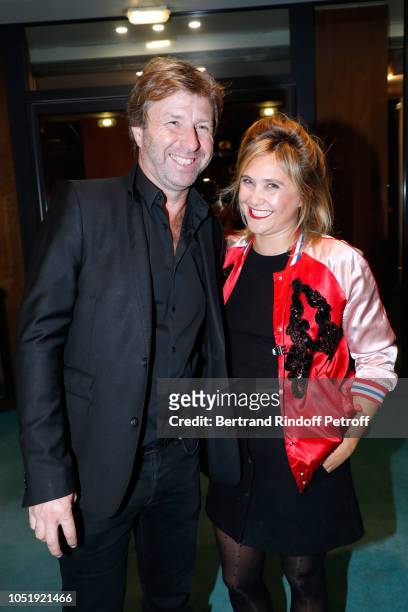 Richard Caillat and Berengere Krief attend "Le Banquet" Theater play at Theatre du Rond-Point on October 11, 2018 in Paris, France.