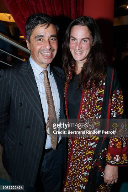 Ariel Wizman and his wife Osnath Assayag attend "Le Banquet" Theater play at Theatre du Rond-Point on October 11, 2018 in Paris, France.