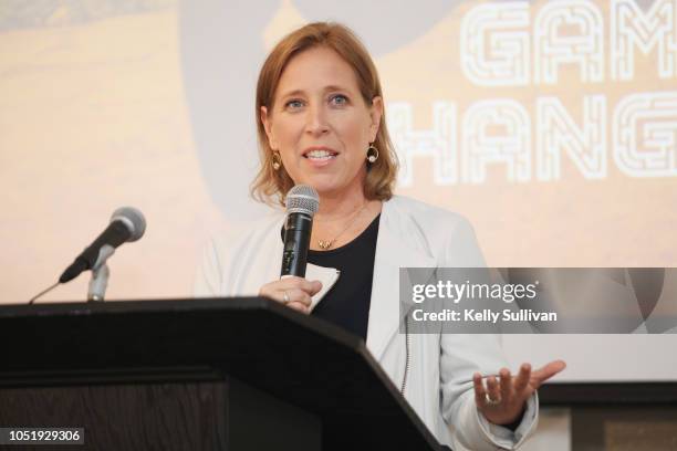 Susan Wojcicki speaks at Room To Read 2018 International Day Of The Girl Benefit at One Kearny Club on October 11, 2018 in San Francisco, California.