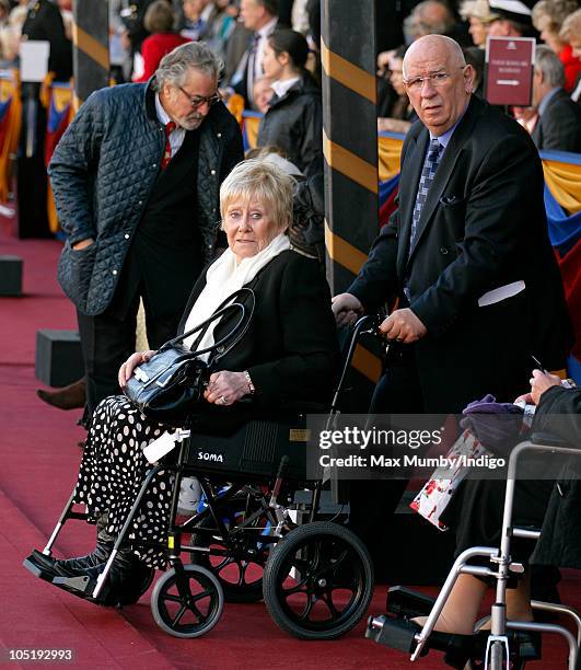 Liz Dawn sits in a wheelchair as she attends the naming ceremony of Cunard's new crusie liner 'Queen Elizabeth' at Southampton Docks on October 11,...