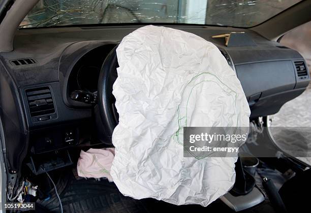 airbag after an accident - airbag stockfoto's en -beelden