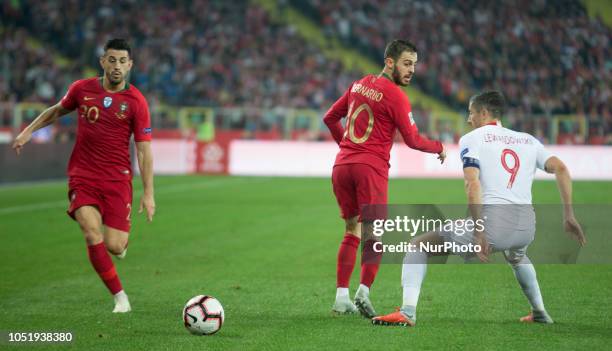 Pizzi , Bernardo Silva , Robert Lewandowski , during the UEFA Nations League A group three match between Poland and Portugal at Silesian Stadium on...