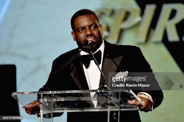 Warryn Campbell speaks onstage during the City of Hope Spirit of Life Gala 2018 at Barker Hangar on October 11, 2018 in Santa Monica, California.
