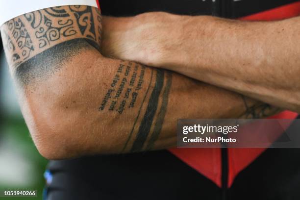 Tattoo seen on Nicolas Roche's arms ahead of the third stage - the Troy Stage 137.2km Fethiye - Marmaris, of the 54th Presidential Cycling Tour of...