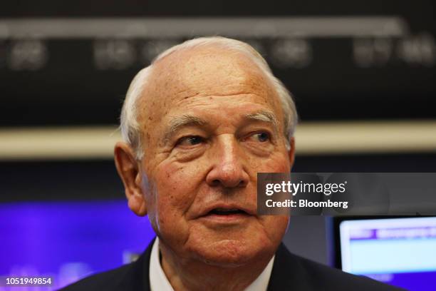 Heinz Hermann Thiele, billionaire and majority owner of Knorr-Bremse AG, stands on the trading floor as the company makes its initial public offering...