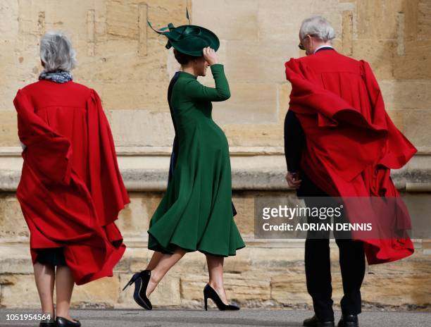 Pippa Matthews , sister of Britain's Catherine, Duchess of Cambridge, leavse after attending the wedding of Britain's Princess Eugenie of York and...