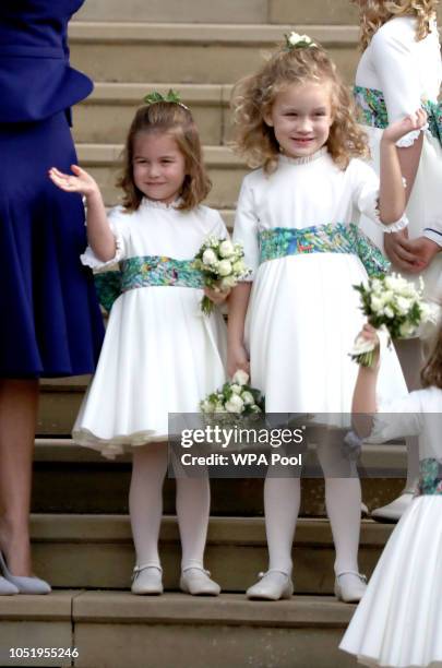 Bridesmaid Princess Charlotte of Cambridge and Maud Windsor after the wedding of Princess Eugenie of York and Jack Brooksbank at St. George's Chapel...