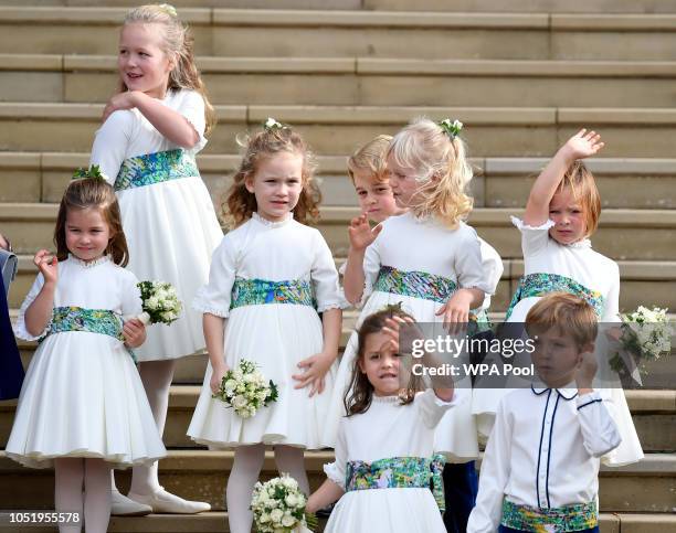 Bridesmaids Princess Charlotte of Cambridge, Savannah Phillips, Maud Windsor, page boy Prince George of Cambridge, bridesmaids Isla Phillips,...