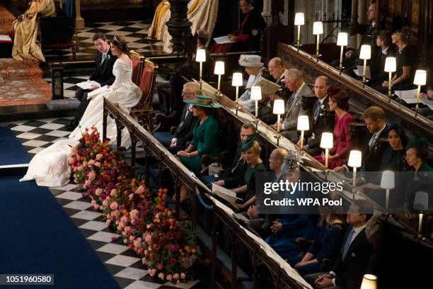 Jack Brooksbank and Princess Eugenie of York sit near the royal family, Queen Elizabeth II, Prince Philip, Duke of Edinburgh, Prince Charles, Prince...