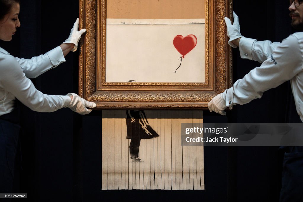 Sotheby's Unveils Banksy's Newly Completed Artwork 'Love in in the Bin'