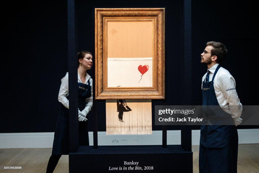 Sotheby's Unveils Banksy's Newly Completed Artwork 'Love in in the Bin'