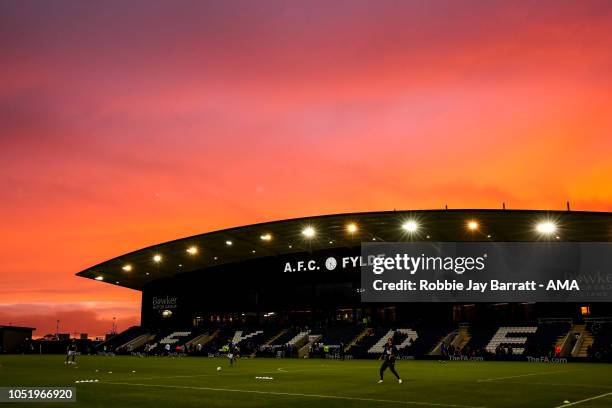 General internal view of Mill Farm, home stadium of AFC Fylde during a sunset prior to the Under 20 International Friendly match between England and...