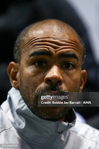 Kieron Dyer coach of England U20 during the Under 20 International Friendly match between England and Italy at Mill Farm on October 11, 2018 in...