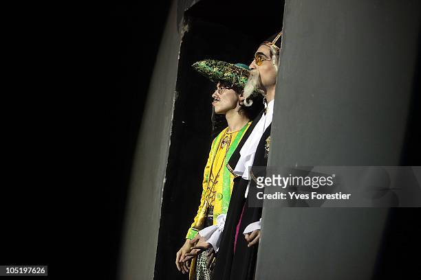 Actors perform on stage as part of the closing ceremony of the International Theatre Festival at Youth Theatre of Uzbekistan on October 11, 2010 in...