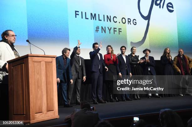Julian Schnabel speaks onstage with Willem Dafoe, Oscar Isaac, Rupert Friend, Stella Schnabel, Vladimir Consigny, Tatiana Lisovkaia, Benoit Delhomme,...