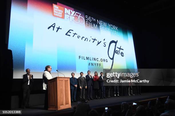 Julian Schnabel speaks onstage with Willem Dafoe, Oscar Isaac, Rupert Friend, Stella Schnabel, Vladimir Consigny, Tatiana Lisovkaia, Benoit Delhomme,...