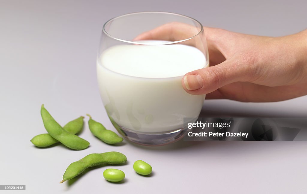 Soya beans and soya milk in glass