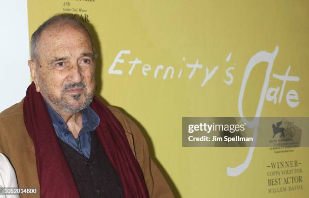 Writer Jean-Claude Carriere attends the 56th New York Film Festival premiere of "At Eternity's Gate" at Alice Tully Hall, Lincoln Center on October...