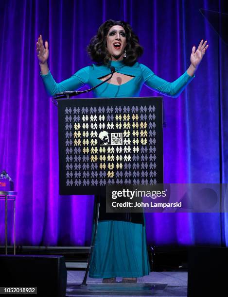 Honoree Marti Gould Cummings attends "A Place At The Table" 2018 Ali Forney Center benefit at Cipriani Wall Street on October 12, 2018 in New York...