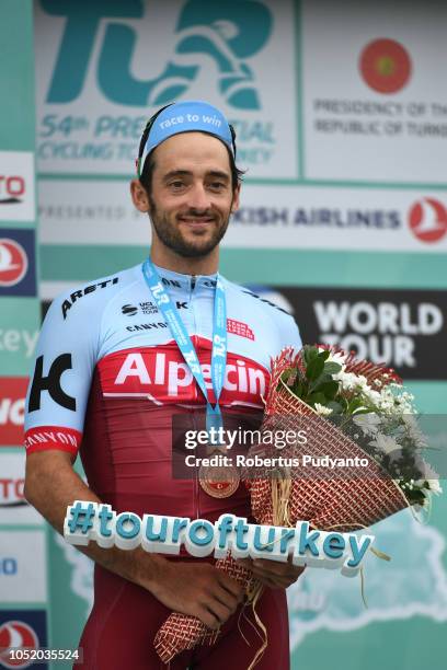 Bronze medalist Nathan Haas of Team Katusha Alpecin Switzerland celebrates on the podium during Stage 5 of the 54th Presidential Cycling Tour of...