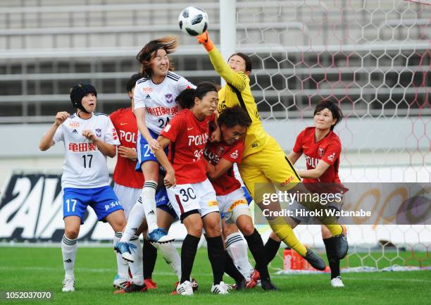 Hikaru Kitagawa of Albirex Niigata Ladies scores her team's second goal during the Nadeshiko League match between Urawa Red Diamonds Ladies and...