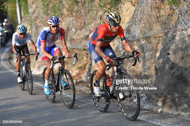 Vincenzo Nibali of Italy and Team Bahrain - Merida / Thibaut Pinot of France and Team Groupama - FDJ / Egan Arley Bernal Gomez of Colombia and Team...