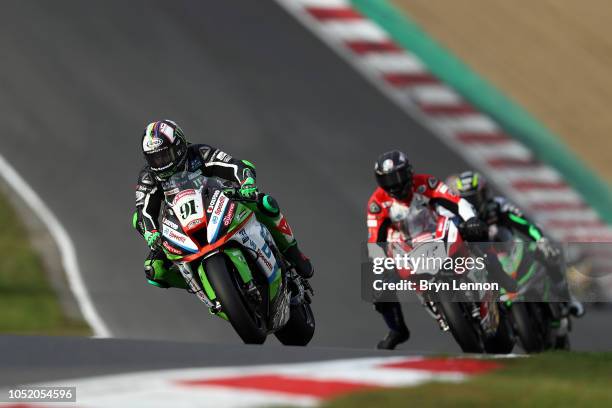 Championship winner Leon Haslam of Kasawaski - JG Speedfit Kawasaki in action during race one of the British Superbike Championship at Brands Hatch...