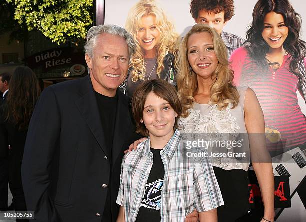 Michel Stern, Julian Stern and actress Lisa Kudrow arrive to the Los Angeles Premiere of "Bandslam" at Mann Village Theatre on August 6, 2009 in...
