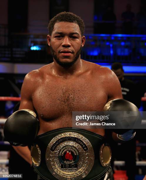 Michael Hunter celebrates victory after the IBO Inter-Continental Heavyweight Title fight between Martin Bakole Ilunga and Michael Hunter at York...