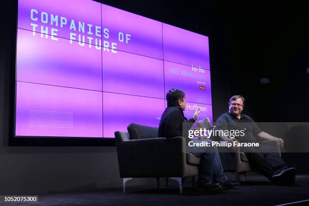 Joi Ito and Reid Hoffman speak onstage at WIRED25 Festival: WIRED Celebrates 25th Anniversary  Day 1 on October 13, 2018 in San Francisco,...
