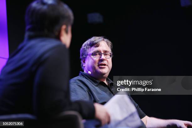 Joi Ito and Reid Hoffman speak onstage at WIRED25 Festival: WIRED Celebrates 25th Anniversary  Day 1 on October 13, 2018 in San Francisco,...