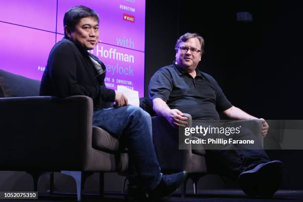 Joi Ito and Reid Hoffman speak onstage at WIRED25 Festival: WIRED Celebrates 25th Anniversary  Day 1 on October 13, 2018 in San Francisco,...