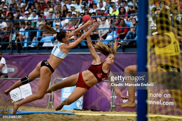 Anja Luksic of Croatia plays a shot during a Women's Gold Medal Match during day 7 of Buenos Aires 2018 Youth Olympic Games at Green Park on October...