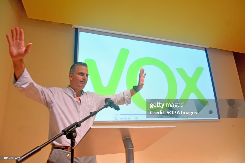 The general secretary of Vox Javier Ortega seen speaking at...