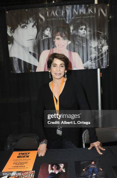 Actress Stacey Nelkin attends Halloween Con: 40 Years Of Terror held at Pasadena Civic Center on October 13, 2018 in Pasadena, California.