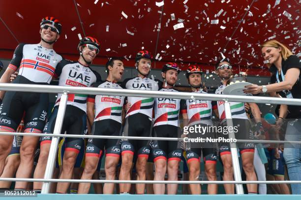 Przemyslaw Niemiec of Poland and UAE Team Emirates receives a cake ahead of the sixth stage - the Salcano Stage 166.7km from Bursa to Istanbul, of...