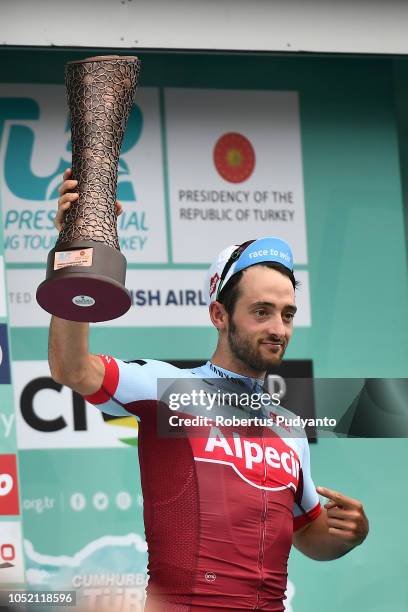 Nathan Haas of Team Katusha Alpecin Switzerland celebrates on the podium after taking general classification third position during Stage 6 of the...
