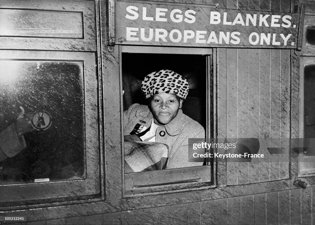 Demonstration Against Apartheid In South Africa : Black Woman In A Wagon Reserved For Whites 1952