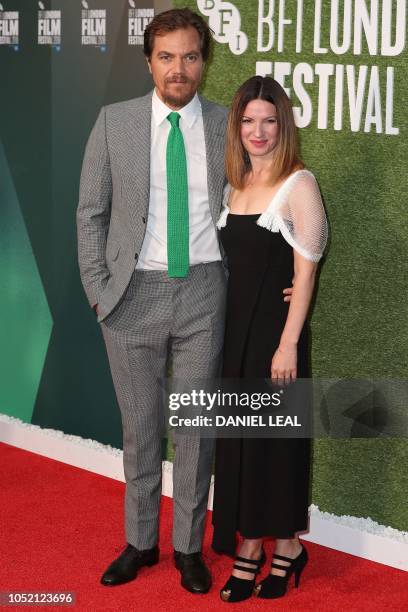 Actor Michael Shannon and partner Kate Arrington pose upon arrival for the world premiere of the film "The Little Drummer Girl" during the BFI London...