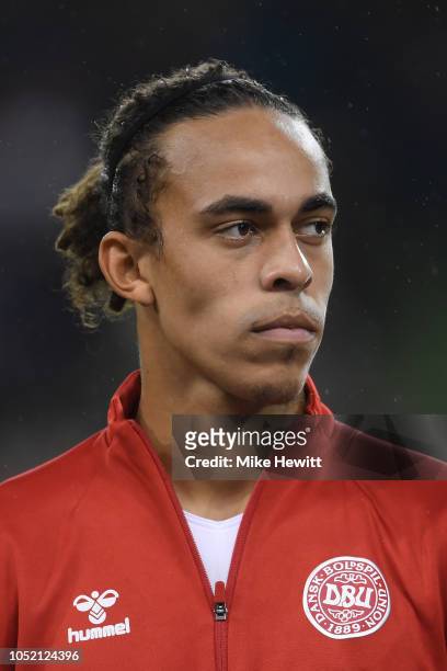 Yussuf Poulsen of Denmark looks on ahead of the UEFA Nations League B Group Four match between Ireland and Denmark at Aviva Stadium on October 13,...