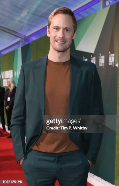 Alexander Skarsgard attends the World Premiere of "The Little Drummer Girl" at the 62nd BFI London Film Festival on October 14, 2018 in London,...