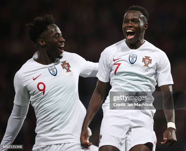 Bruma of Portugal celebrates after he scores his team's third goal during the International Friendly match between Scotland and Portugal on October...