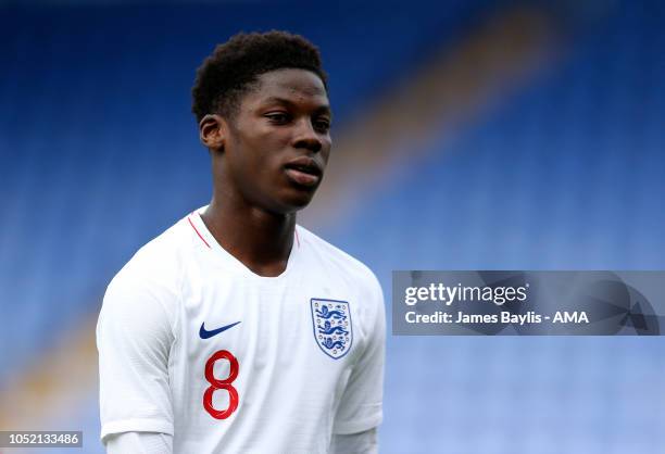 Yunus Musah of England during the U17 International Youth Tournament game between England and Russia at New Meadow on October 14, 2018 in Shrewsbury,...