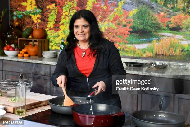 Chef Alex Guarnaschelli does a demonstration on stage during the Grand Tasting presented by ShopRite featuring demonstrations presented by Capital...