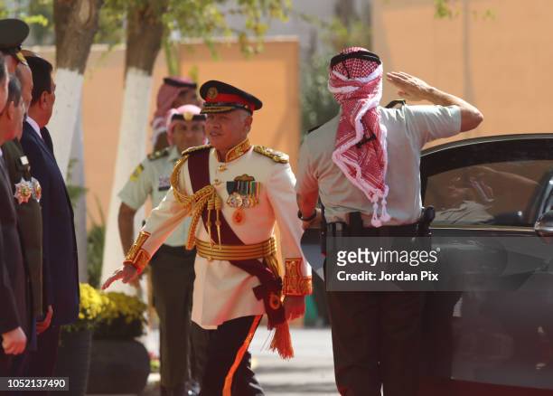 Jordan's king Abdullah II arrives at the official ceremony for the state opening of the of Jordan Parliament on October 14, 2018 in Amman, Jordan.