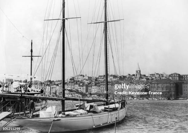 Docked Sailboats In The Port Of Marseille Around The 1930'S-1940'S.